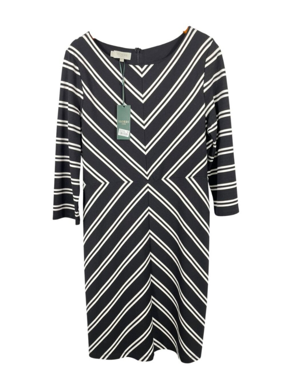 Hobbs London Harris Dress NWT US 14 Black Ivory Chevron Stripe Sheath UK 18 - Picture 2 of 12